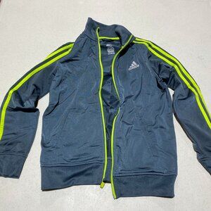 🏷️ Adidas Gray and Neon Green Athletic Zip-Up – Medium (10-12) – Boys